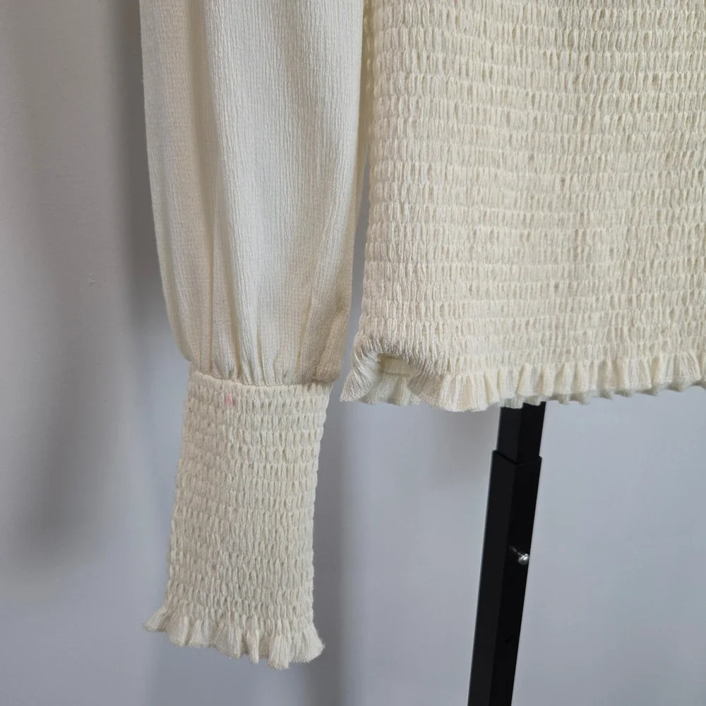 Anthropologie Smocked Puff Sleeve Top Cream Off White OB1425048 Women Small FLAW